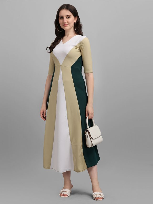Purvaja Women's Light Olive & Green Fit & Flare Dress Purvaja Women's Light Olive & Green Fit & Flare Dress