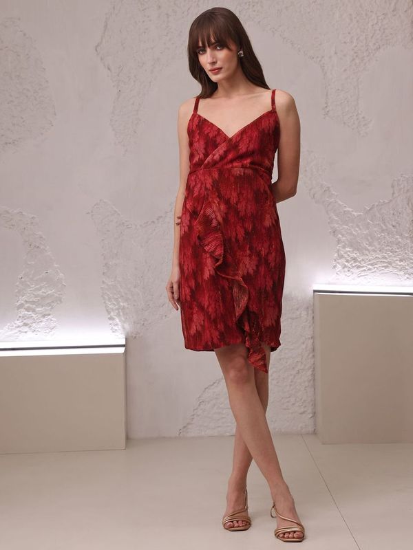 Purvaja Women's Red Fit & Flare Off Shoulder Dress Purvaja Women's Red Fit & Flare Off Shoulder Dress