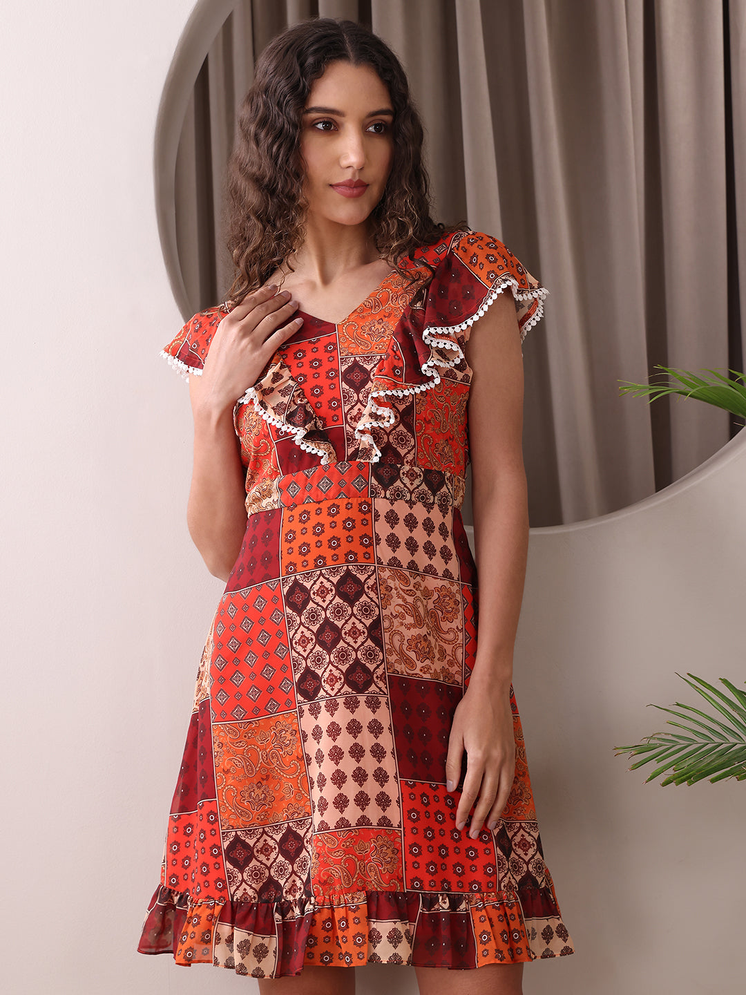 Mini Length Sleeveless Printed Dress