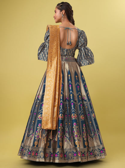 Traditional Rama Jacquard Lehenga Choli