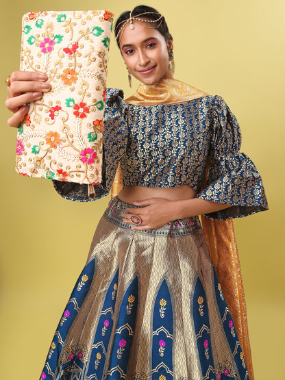 Traditional Rama Jacquard Lehenga Choli