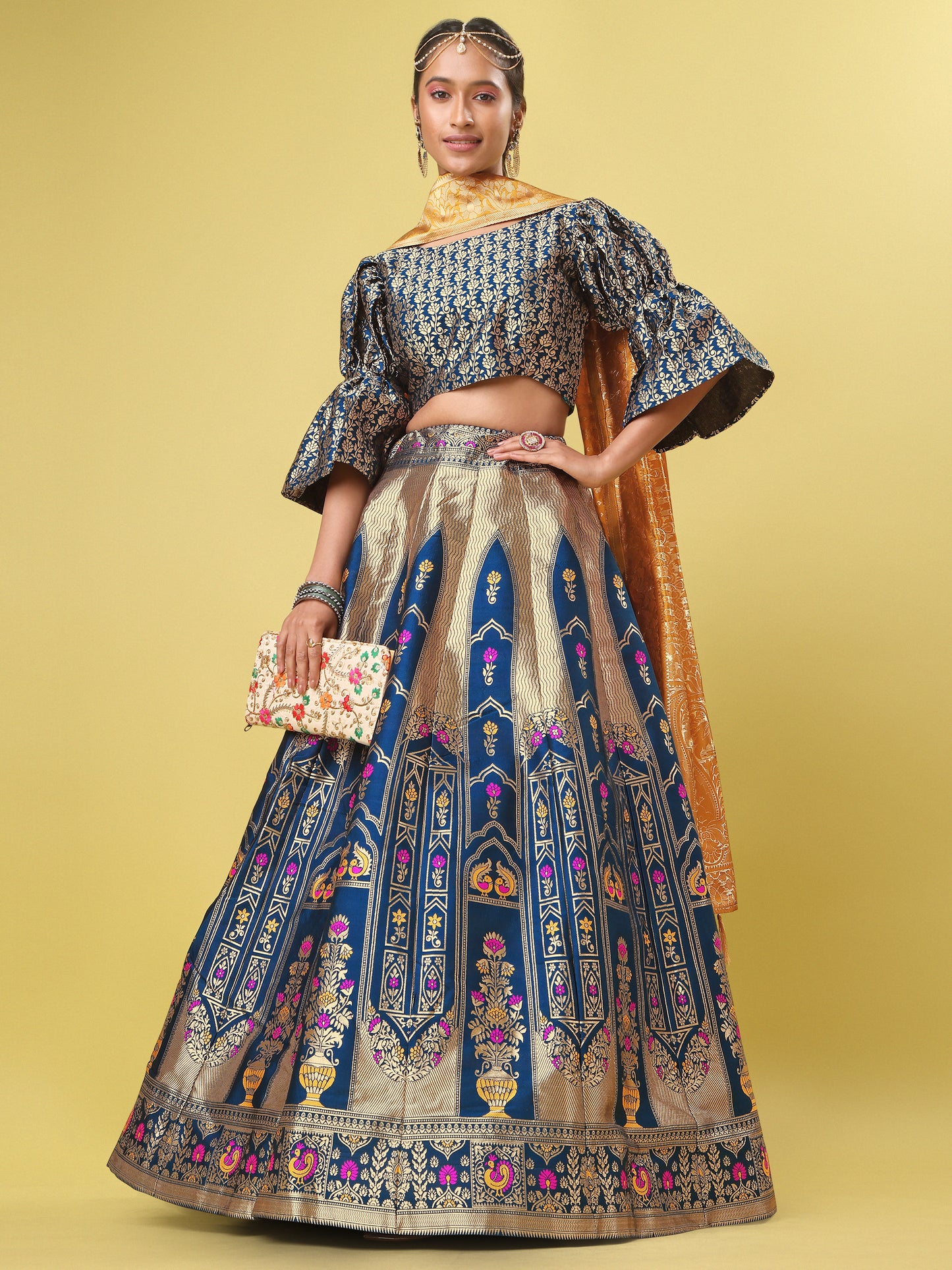 Traditional Rama Jacquard Lehenga Choli