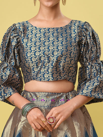 Traditional Rama Jacquard Lehenga Choli