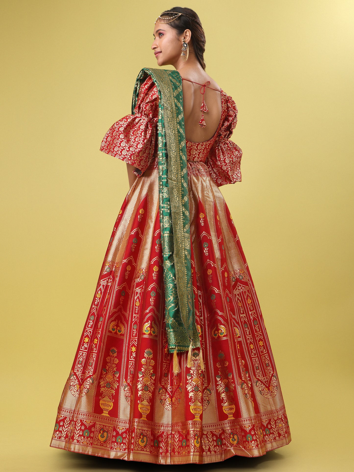 Traditional Red Jacquard Lehenga Choli