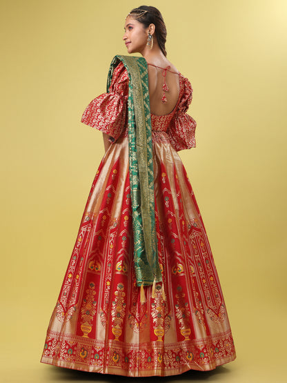 Traditional Red Jacquard Lehenga Choli