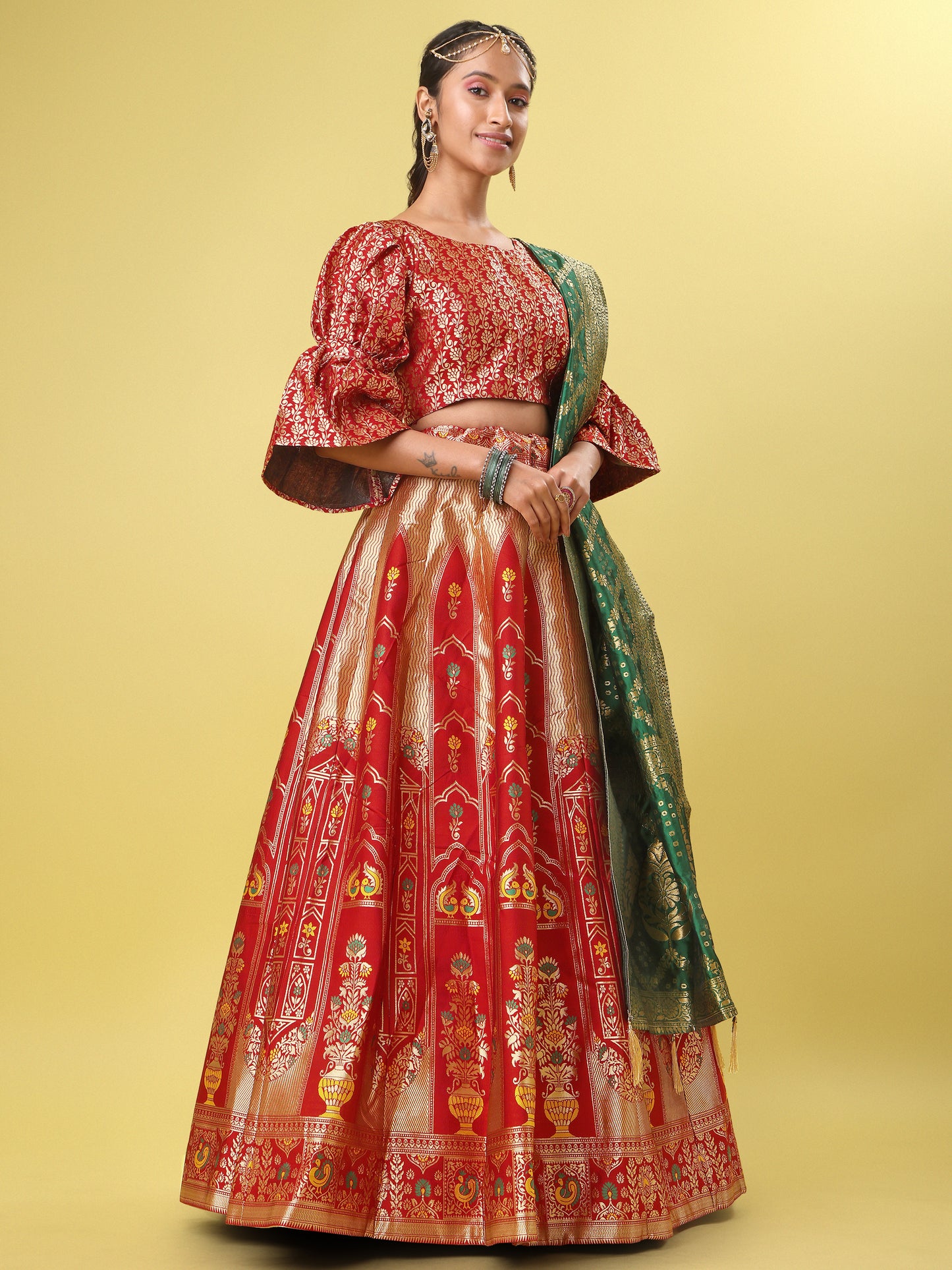 Traditional Red Jacquard Lehenga Choli