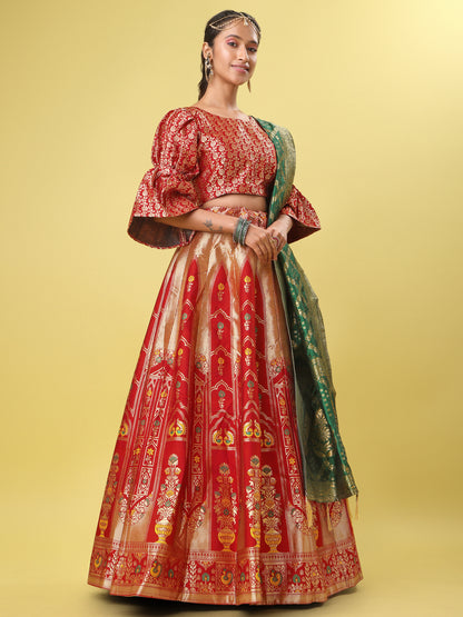 Traditional Red Jacquard Lehenga Choli