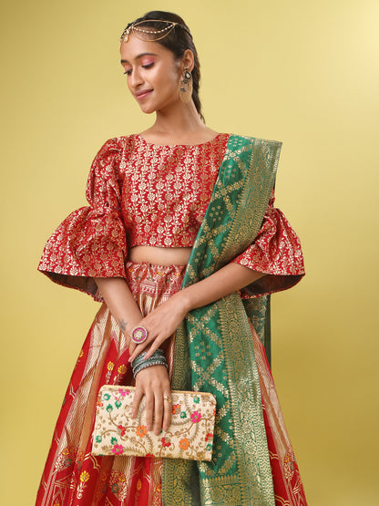 Traditional Red Jacquard Lehenga Choli