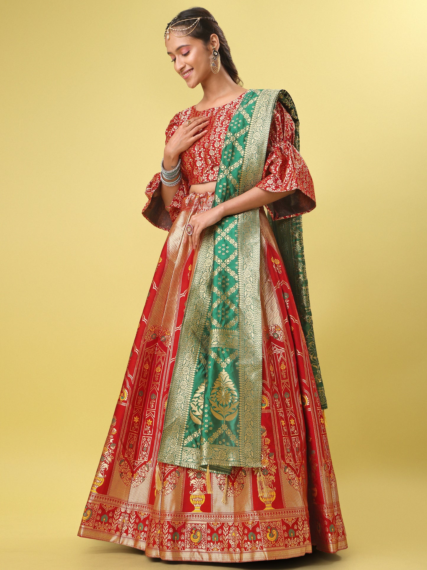 Traditional Red Jacquard Lehenga Choli