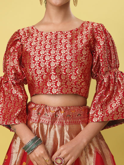 Traditional Red Jacquard Lehenga Choli