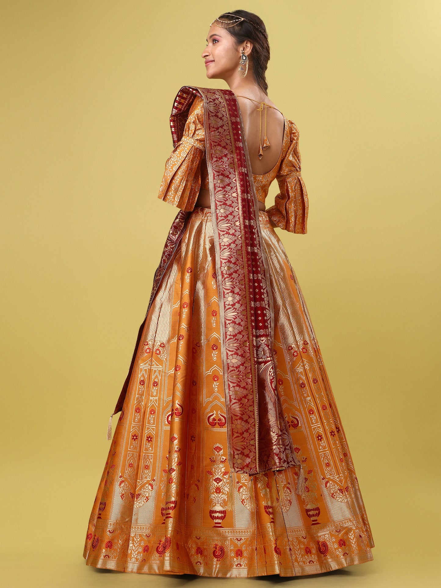 Traditional Yellow Jacquard Lehenga Choli