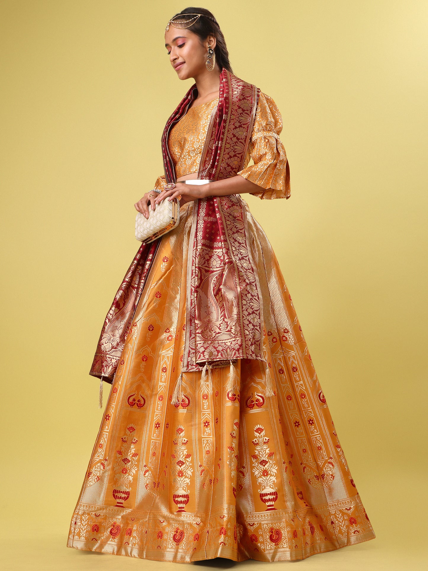 Traditional Yellow Jacquard Lehenga Choli