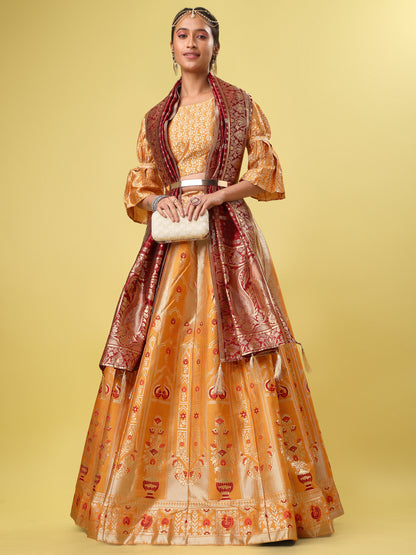 Traditional Yellow Jacquard Lehenga Choli