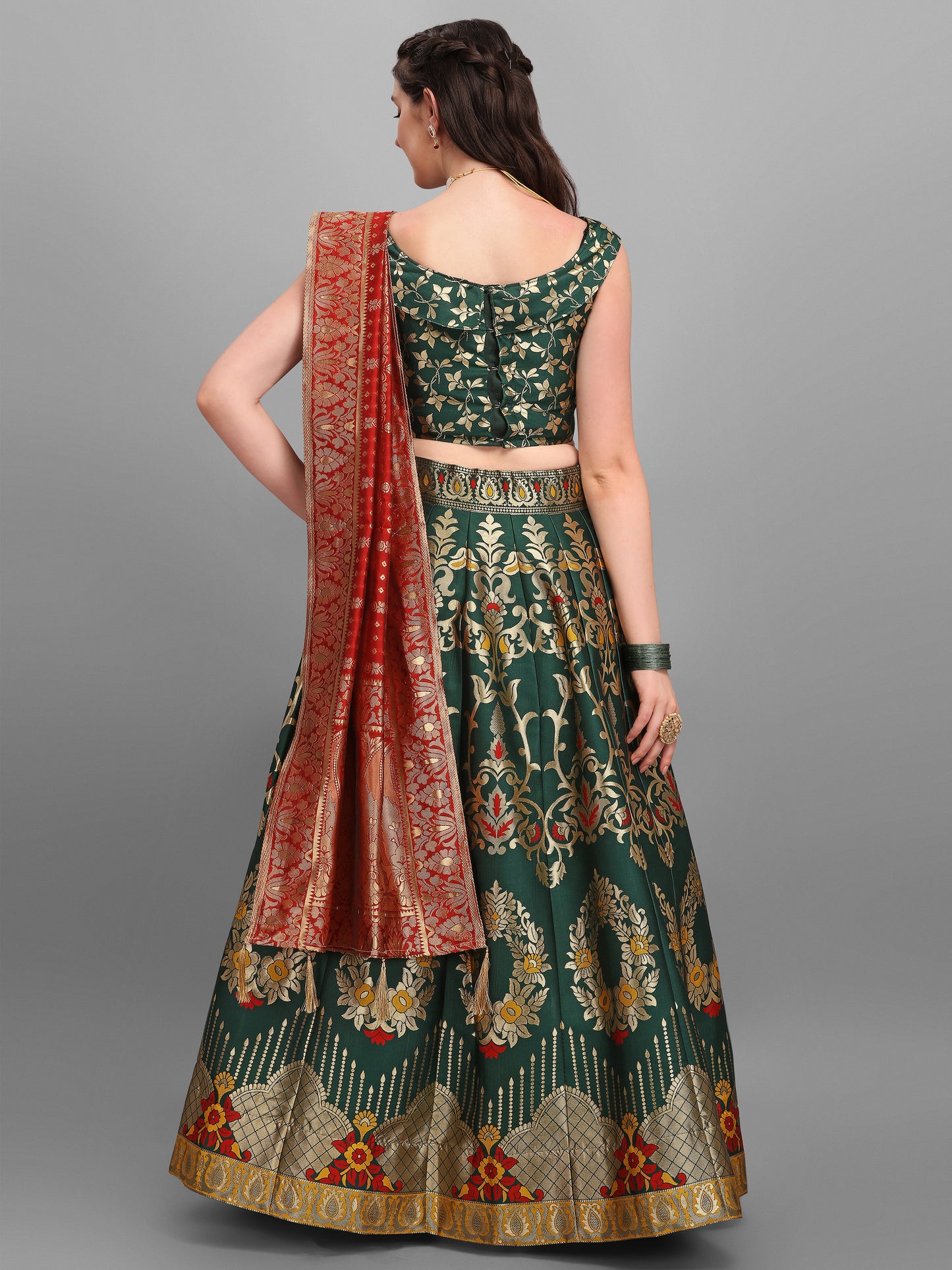 Dark Green Flared Lehenga Choli with Dupatta