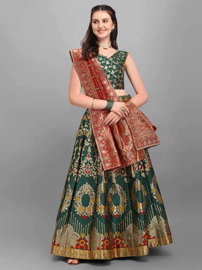 Dark Green Flared Lehenga Choli with Dupatta