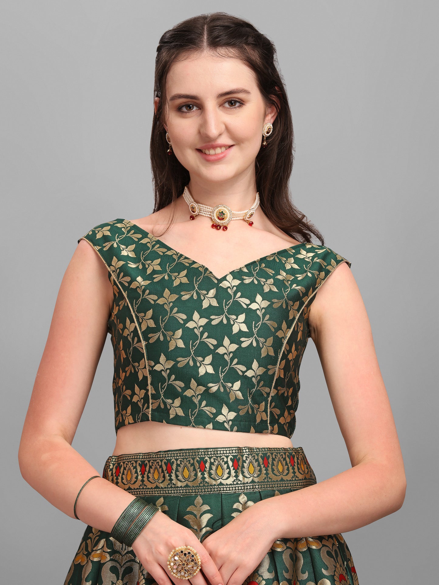 Dark Green Flared Lehenga Choli with Dupatta