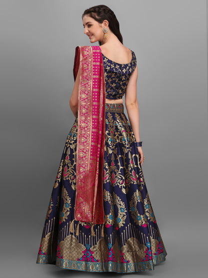 Navy Blue Flared Lehenga Choli with Dupatta