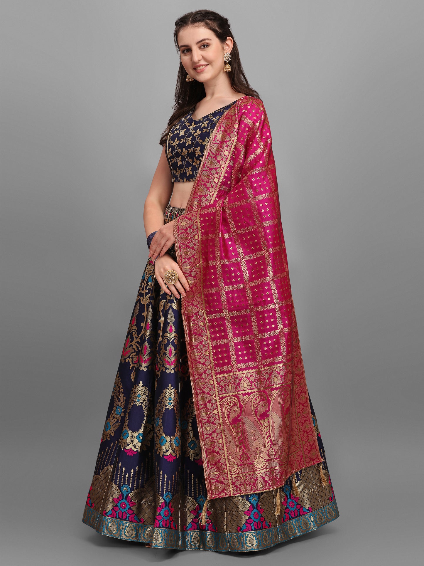 Navy Blue Flared Lehenga Choli with Dupatta