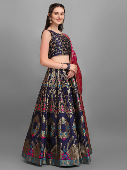 Navy Blue Flared Lehenga Choli with Dupatta