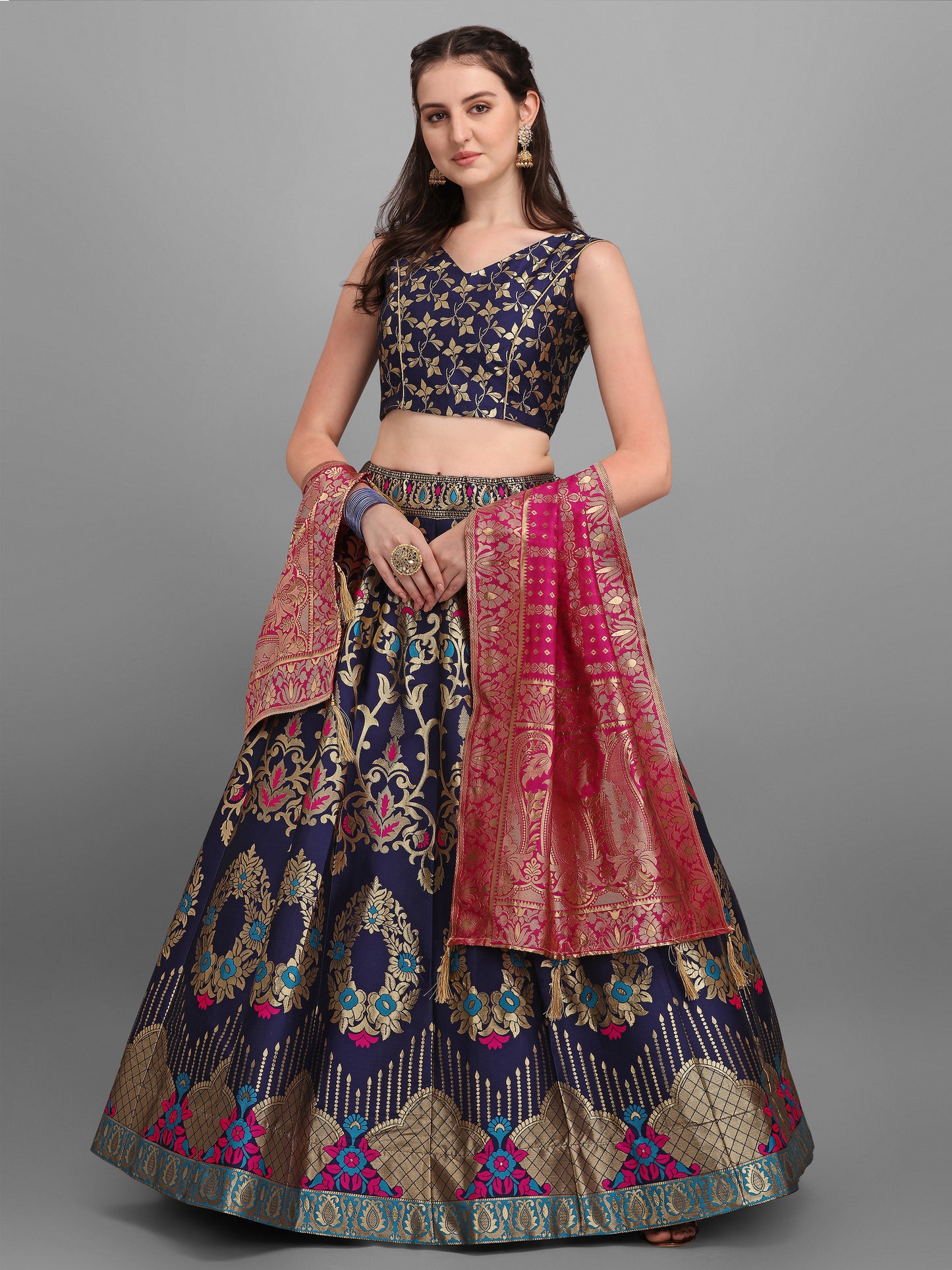 Navy Blue Flared Lehenga Choli with Dupatta