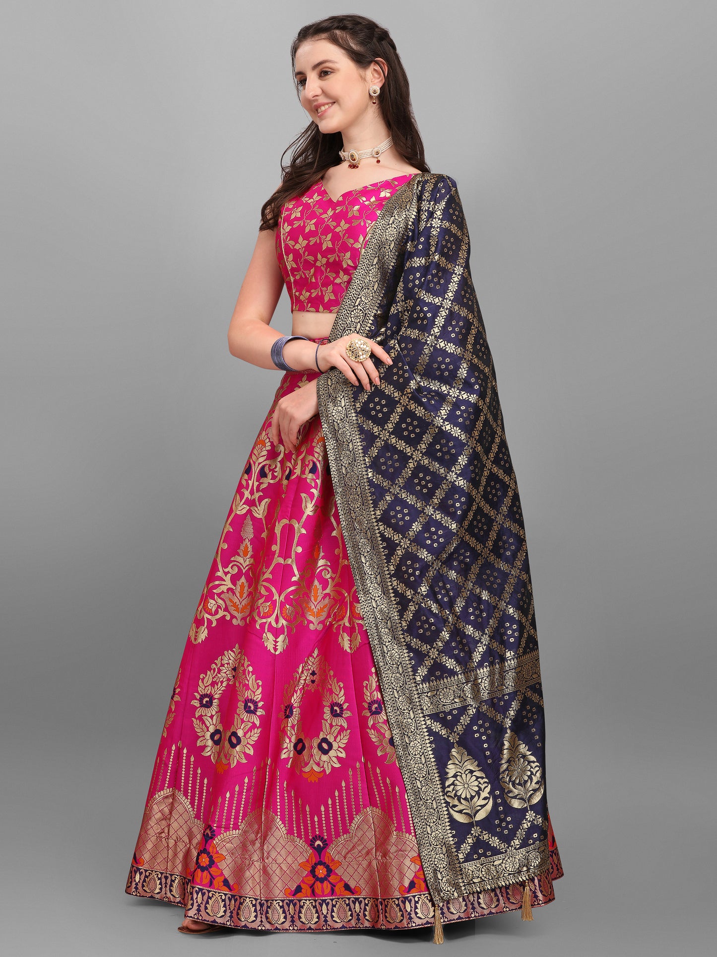 Pink Flared Lehenga Choli with Dupatta