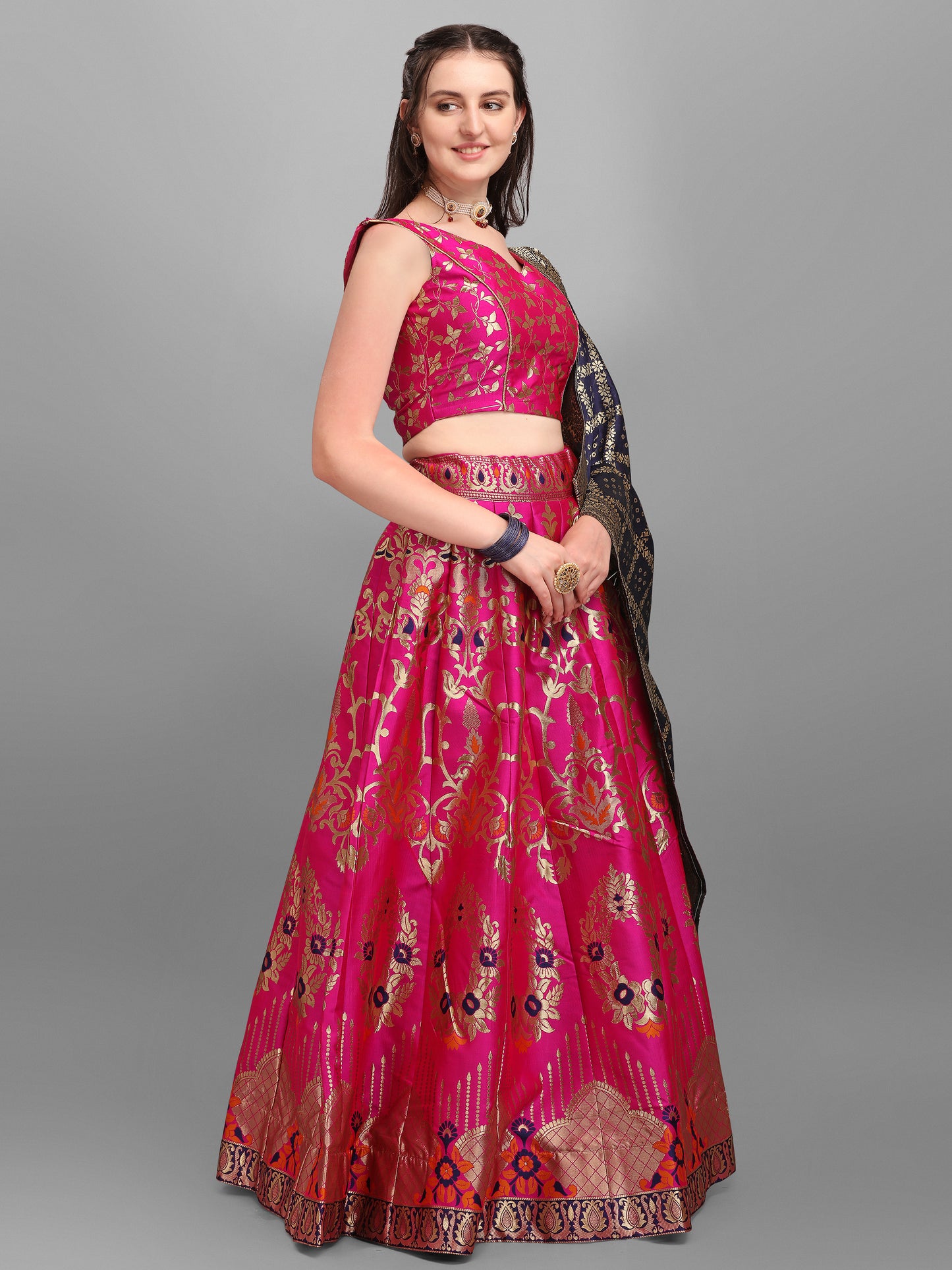 Pink Flared Lehenga Choli with Dupatta