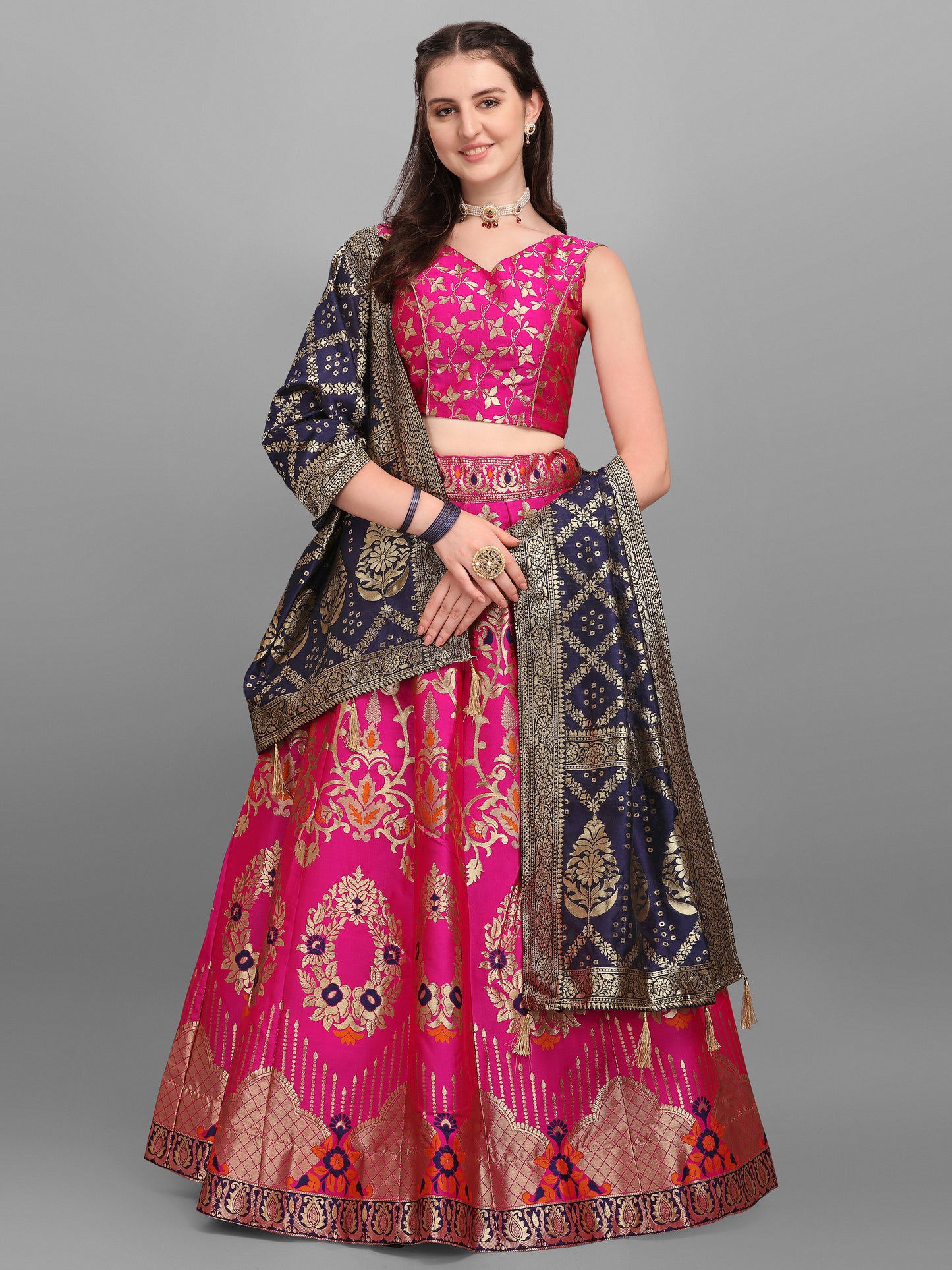 Pink Flared Lehenga Choli with Dupatta