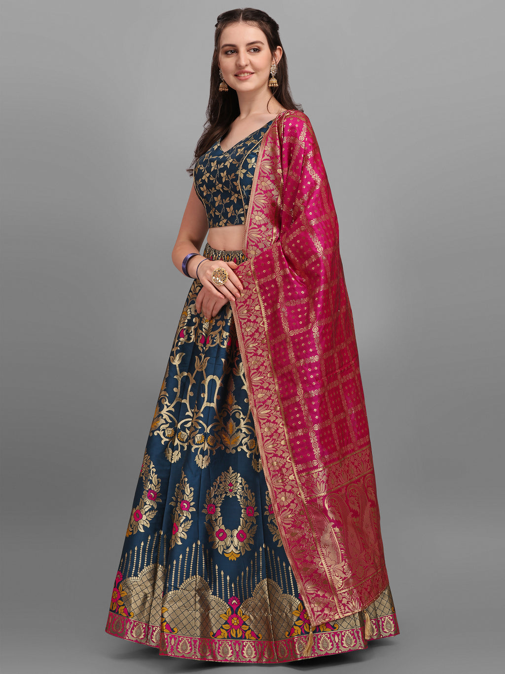 Rama Flared Lehenga Choli with Dupatta