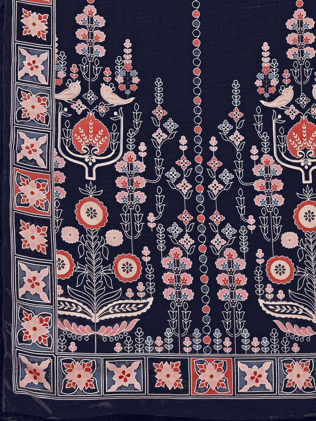 Chiffon Printed With Crochet Work Navy Blue Lehenga Choli