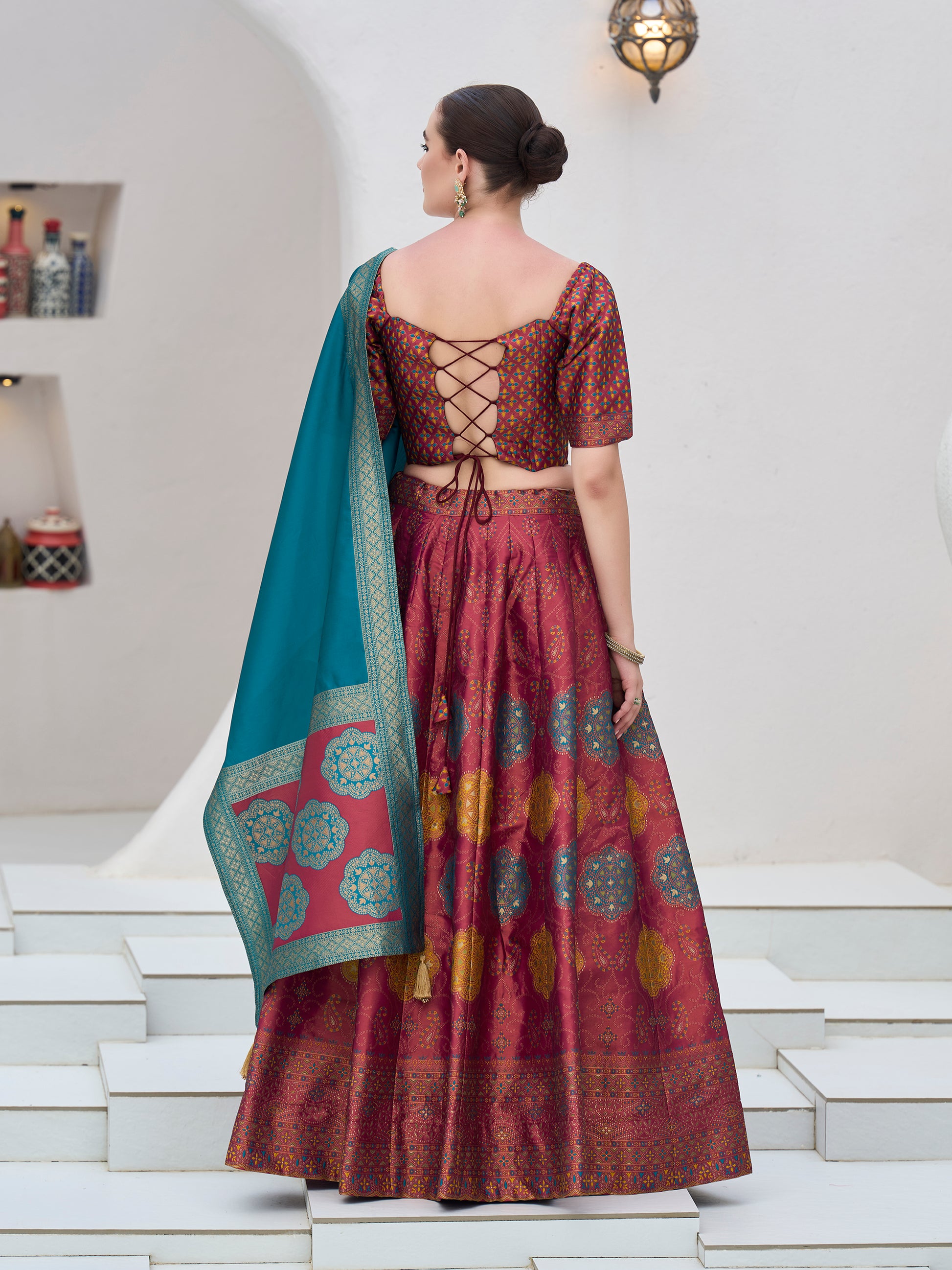 Women's Cherry Kanjiwaram Lehengas