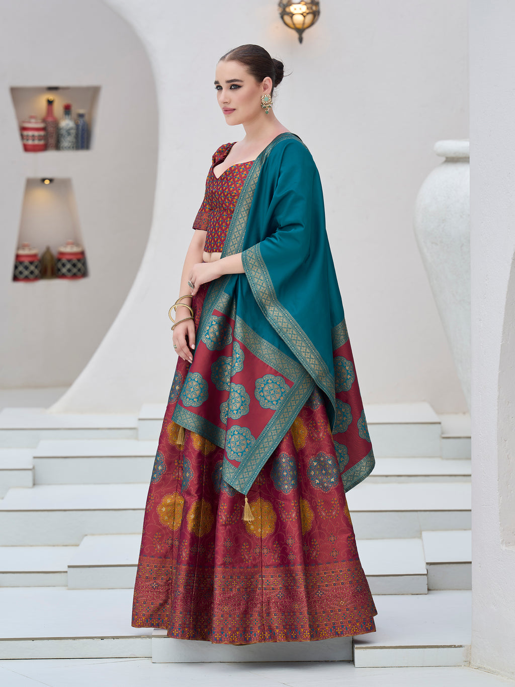 Women's Cherry Kanjiwaram Lehengas