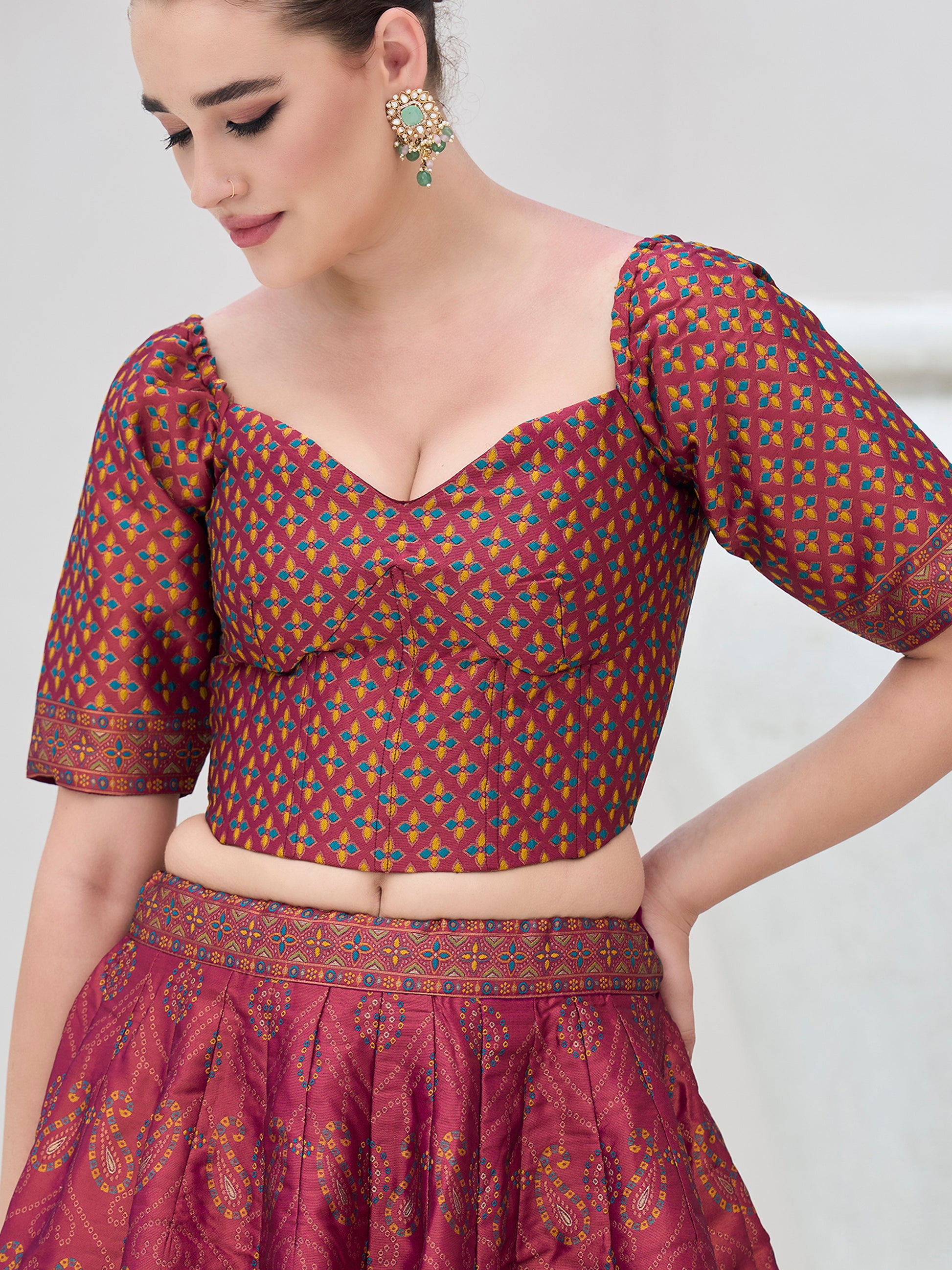 Women's Cherry Kanjiwaram Lehengas