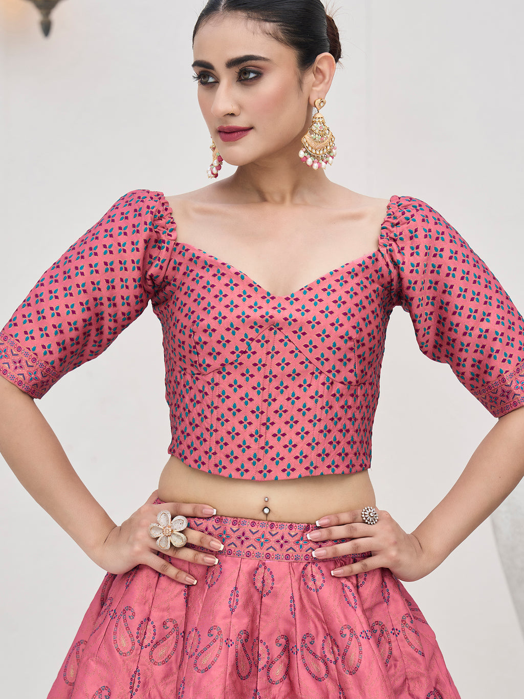 Women's Pink Kanjiwaram Lehengas
