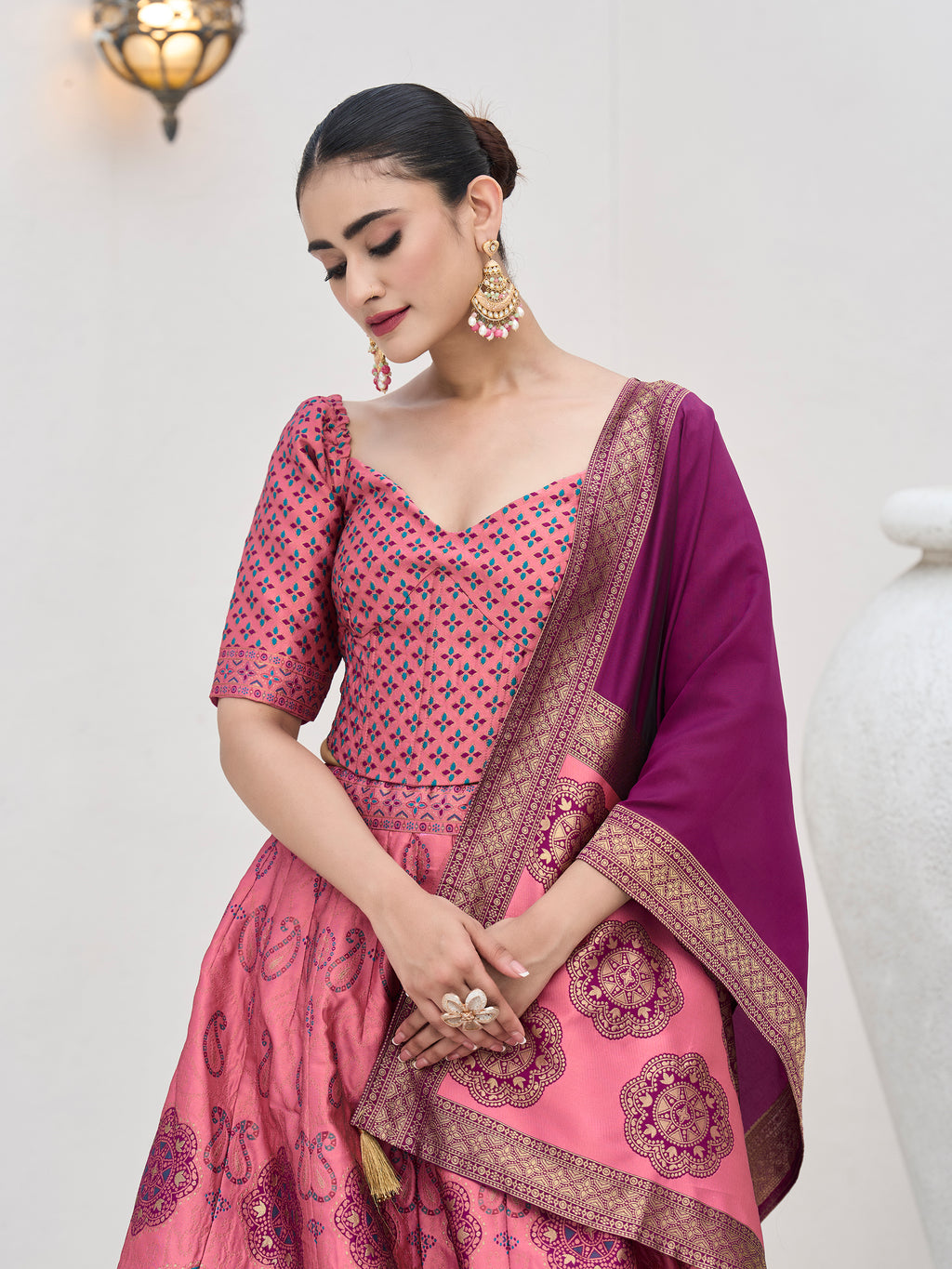 Women's Pink Kanjiwaram Lehengas