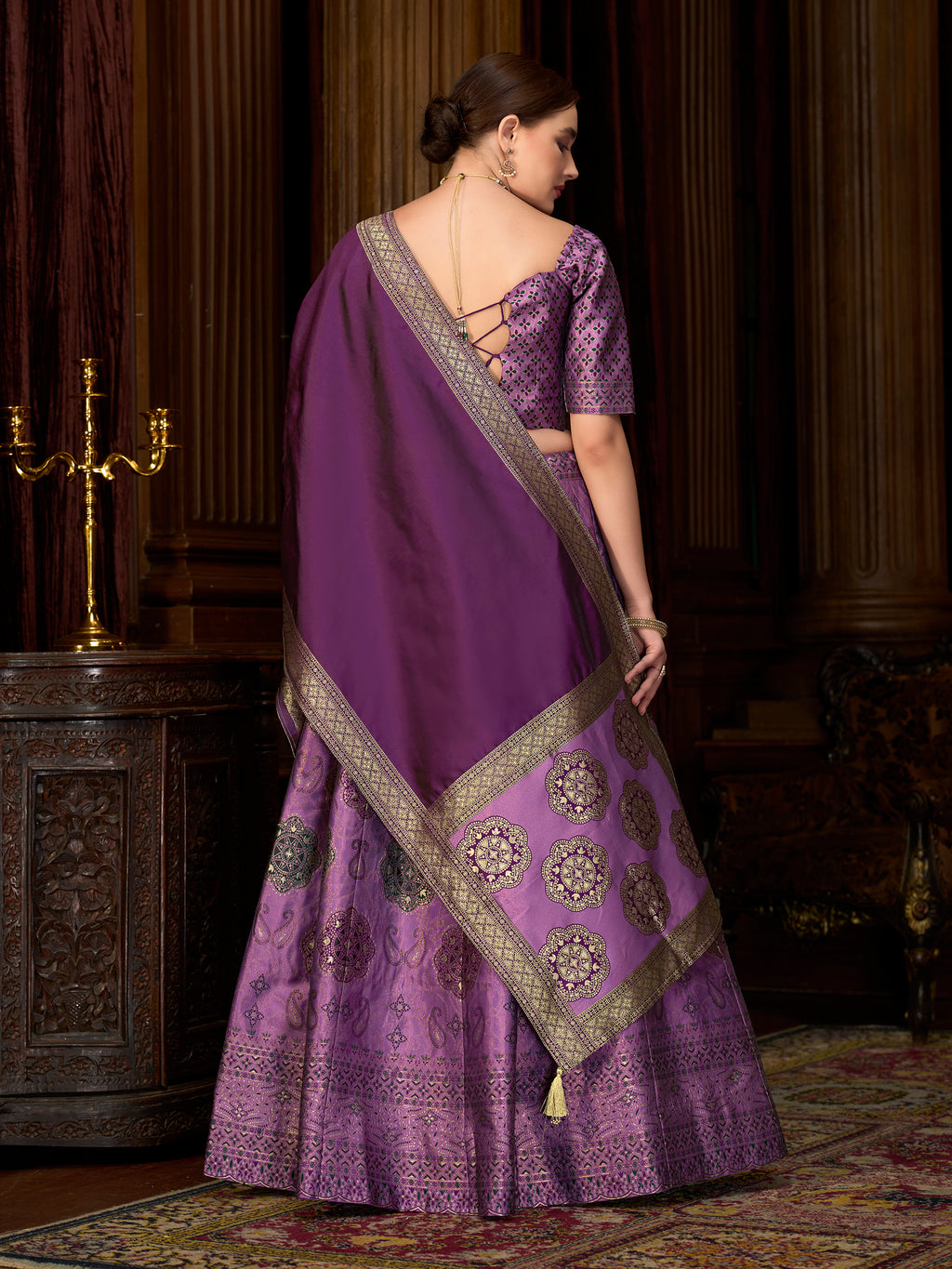 Women's Purple Kanjiwaram Lehengas