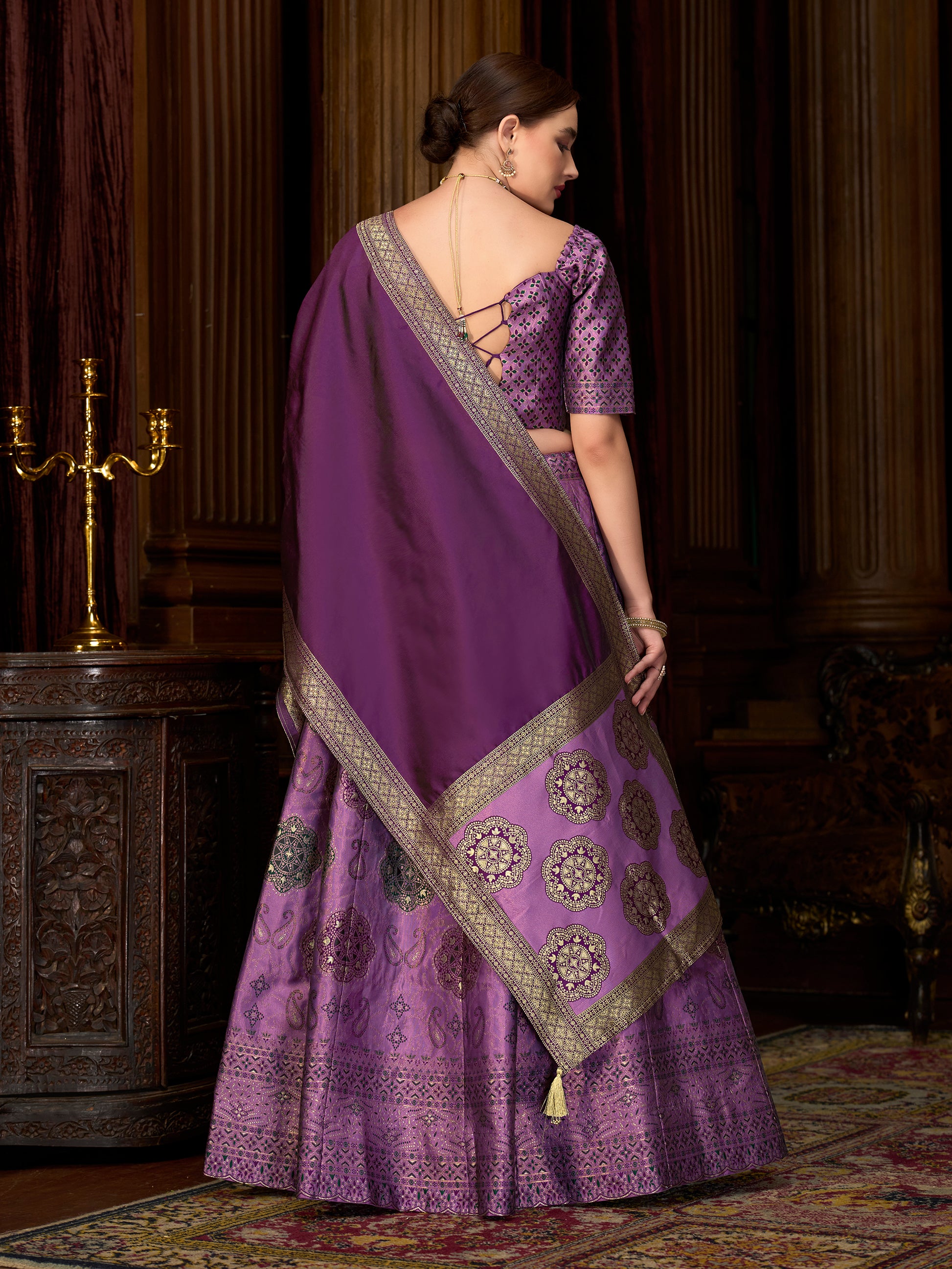 Women's Purple Kanjiwaram Lehengas
