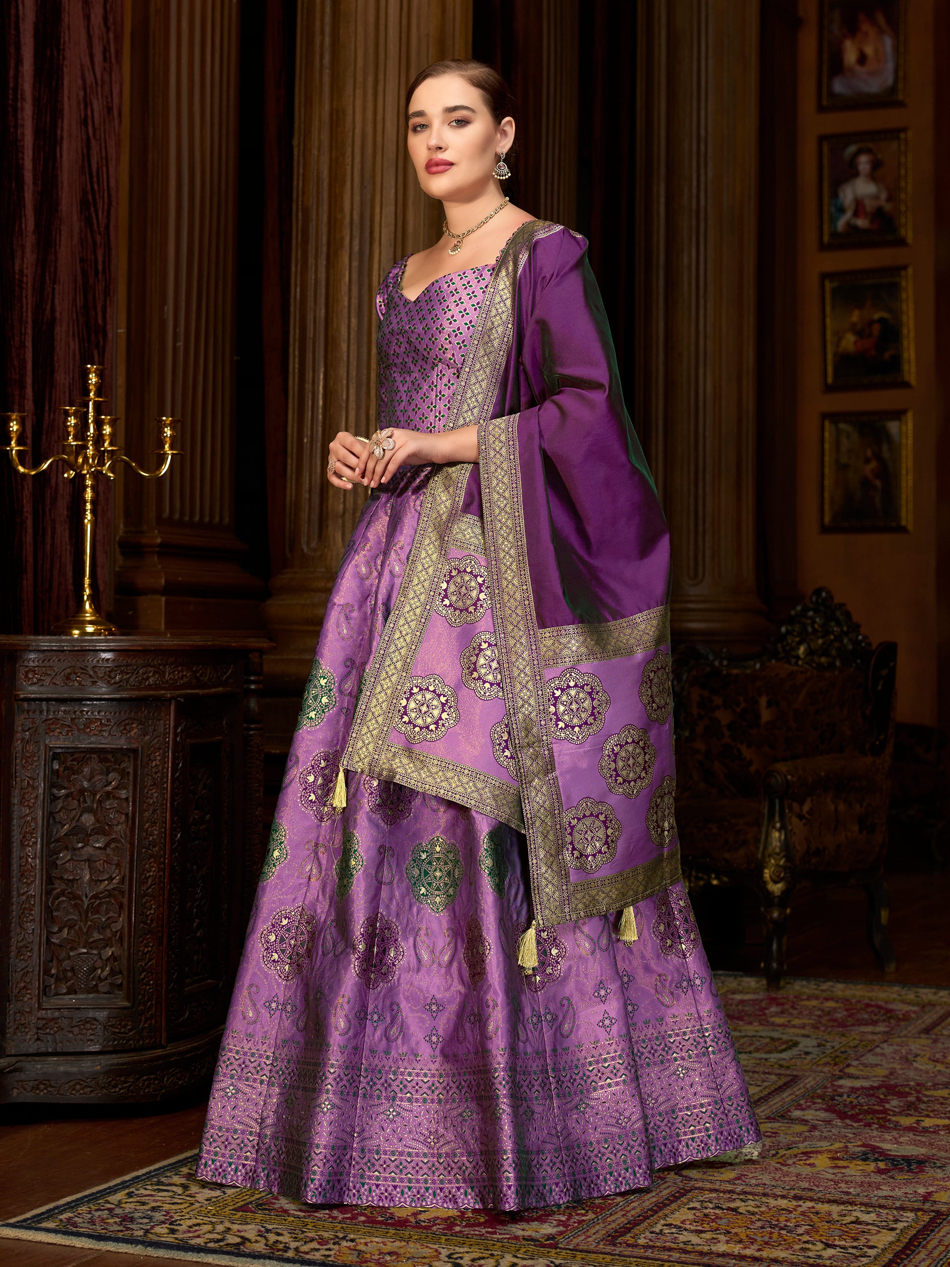 Women's Purple Kanjiwaram Lehengas