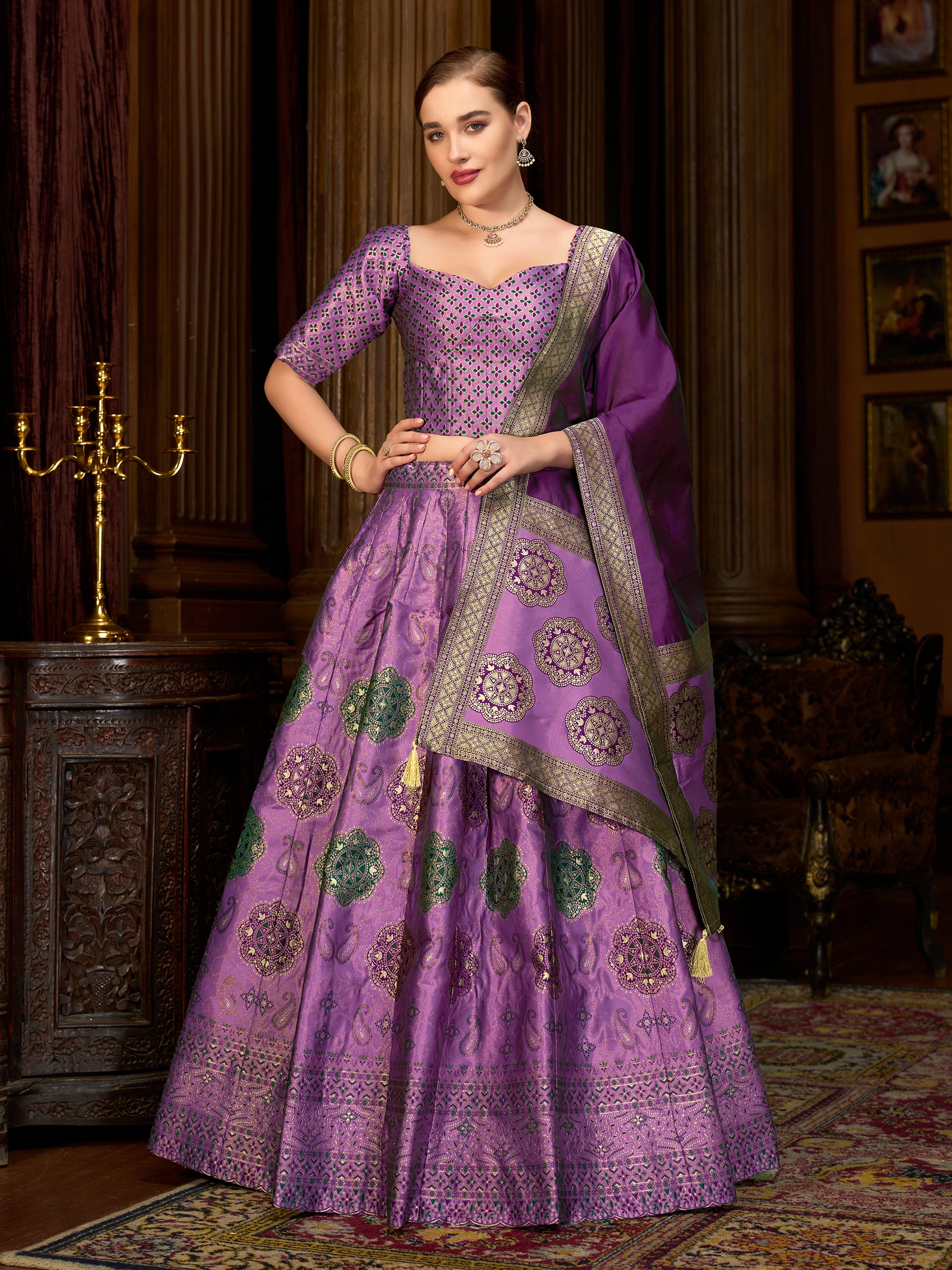 Women's Purple Kanjiwaram Lehengas