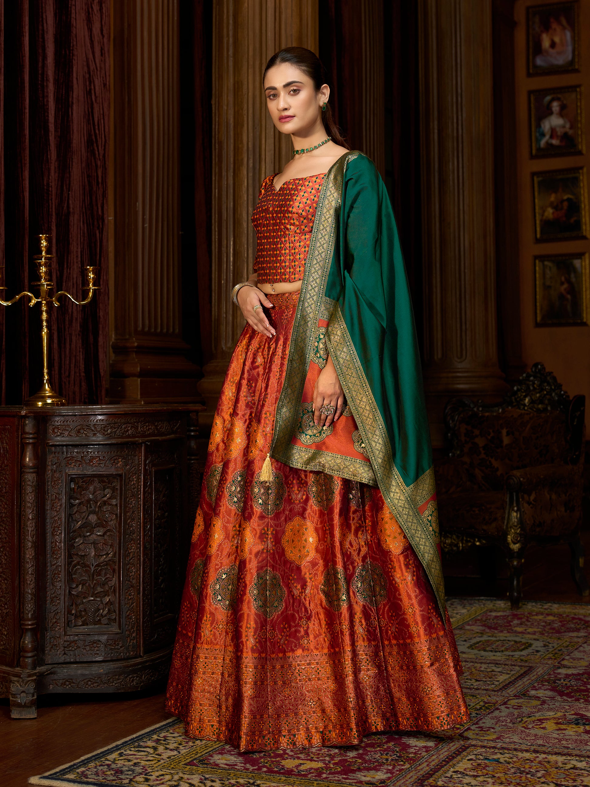 Women's Rust Kanjiwaram Lehengas
