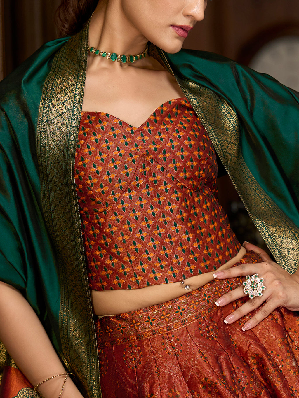 Women's Rust Kanjiwaram Lehengas