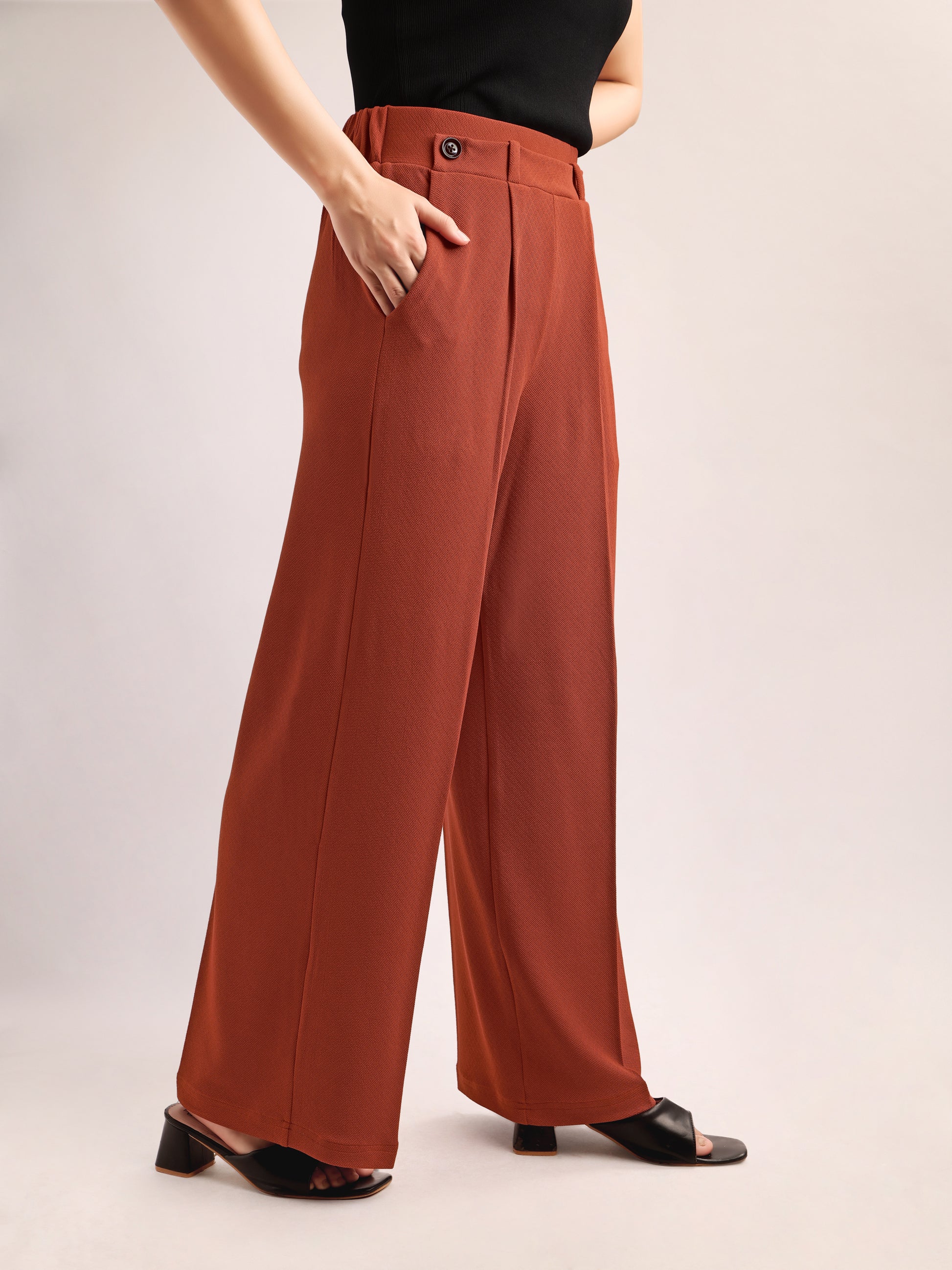 Relaxed Straight High Rise Solid Regular Trouser