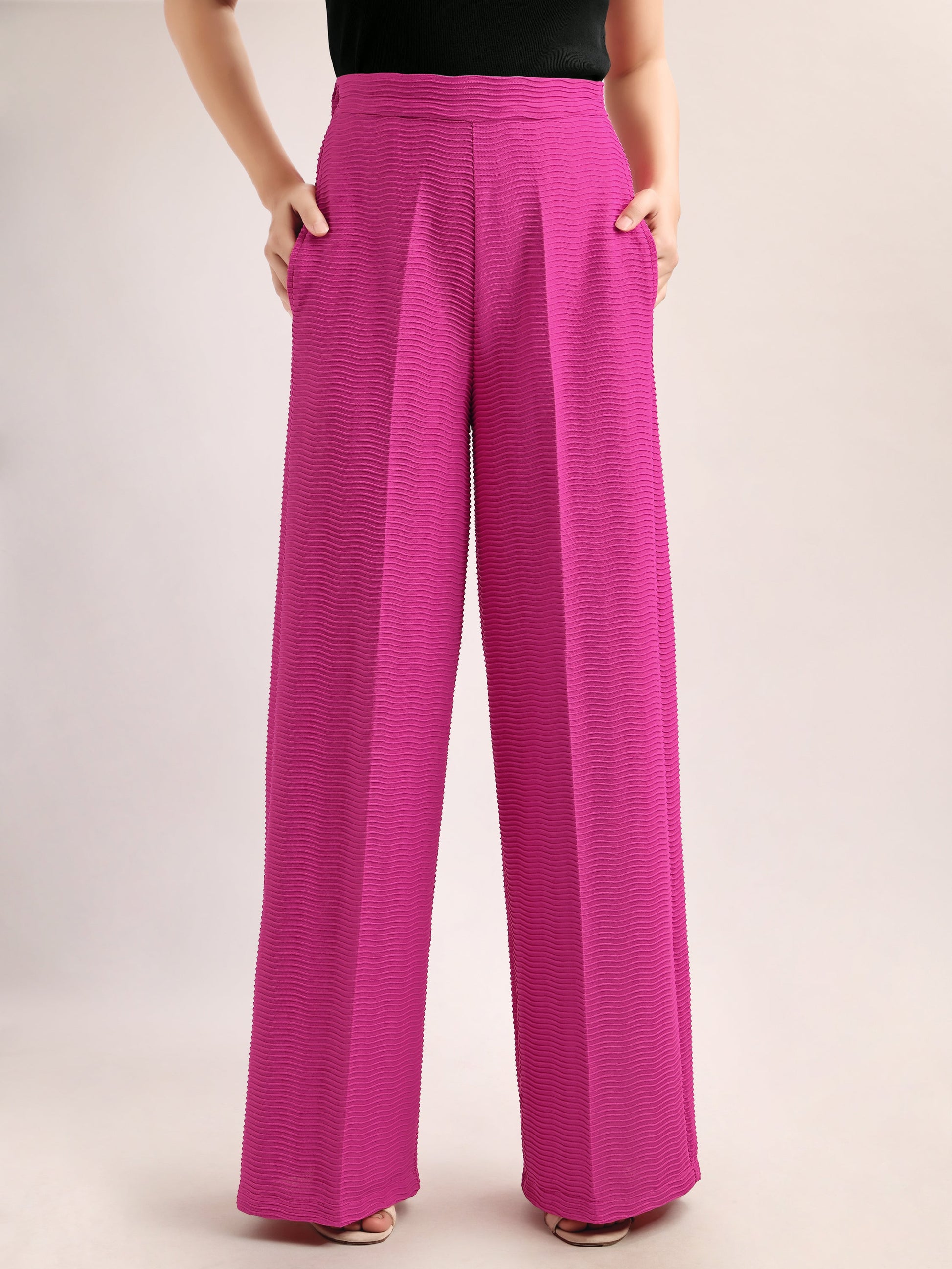 Women Relaxed Straight Leg Loose Fit Below Knee Flat Front High Rise Solid Regular Trouser