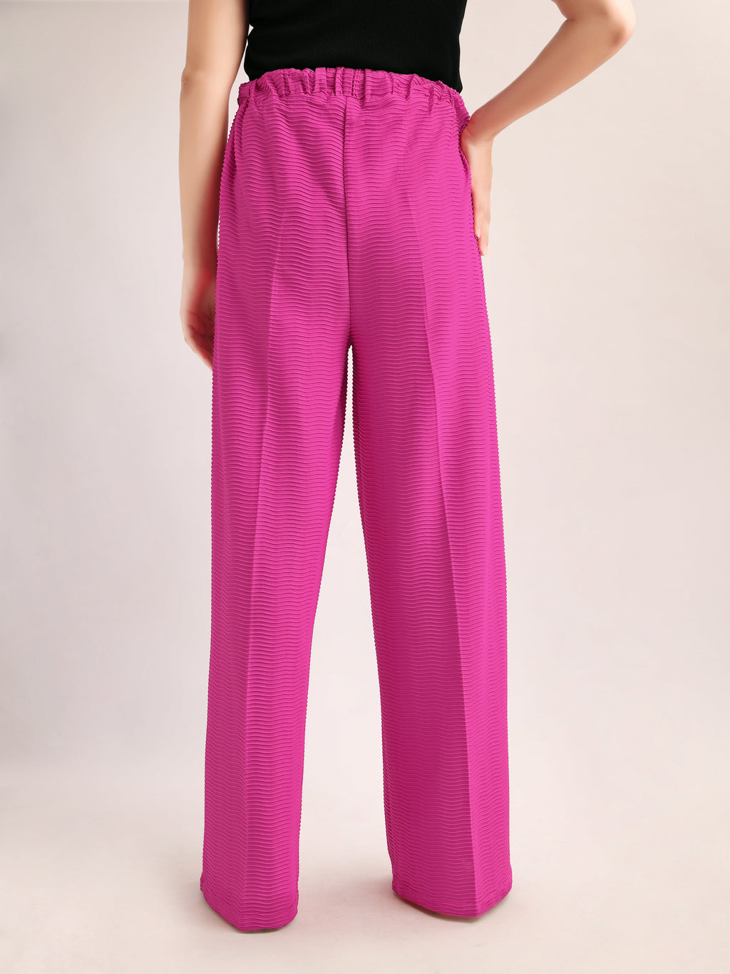 Women Relaxed Straight Leg Loose Fit Below Knee Flat Front High Rise Solid Regular Trouser