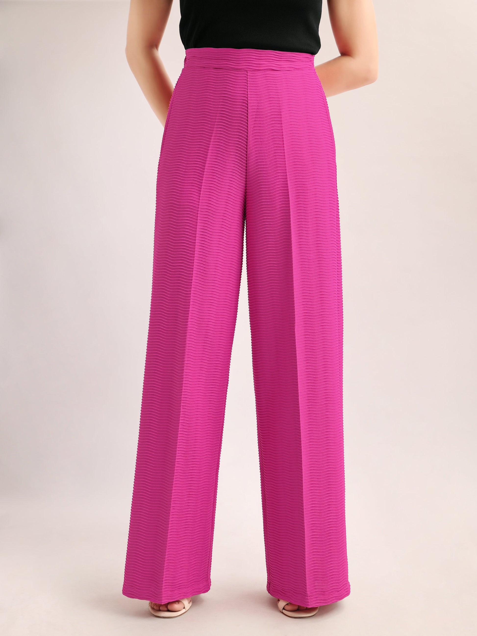 Women Relaxed Straight Leg Loose Fit Below Knee Flat Front High Rise Solid Regular Trouser