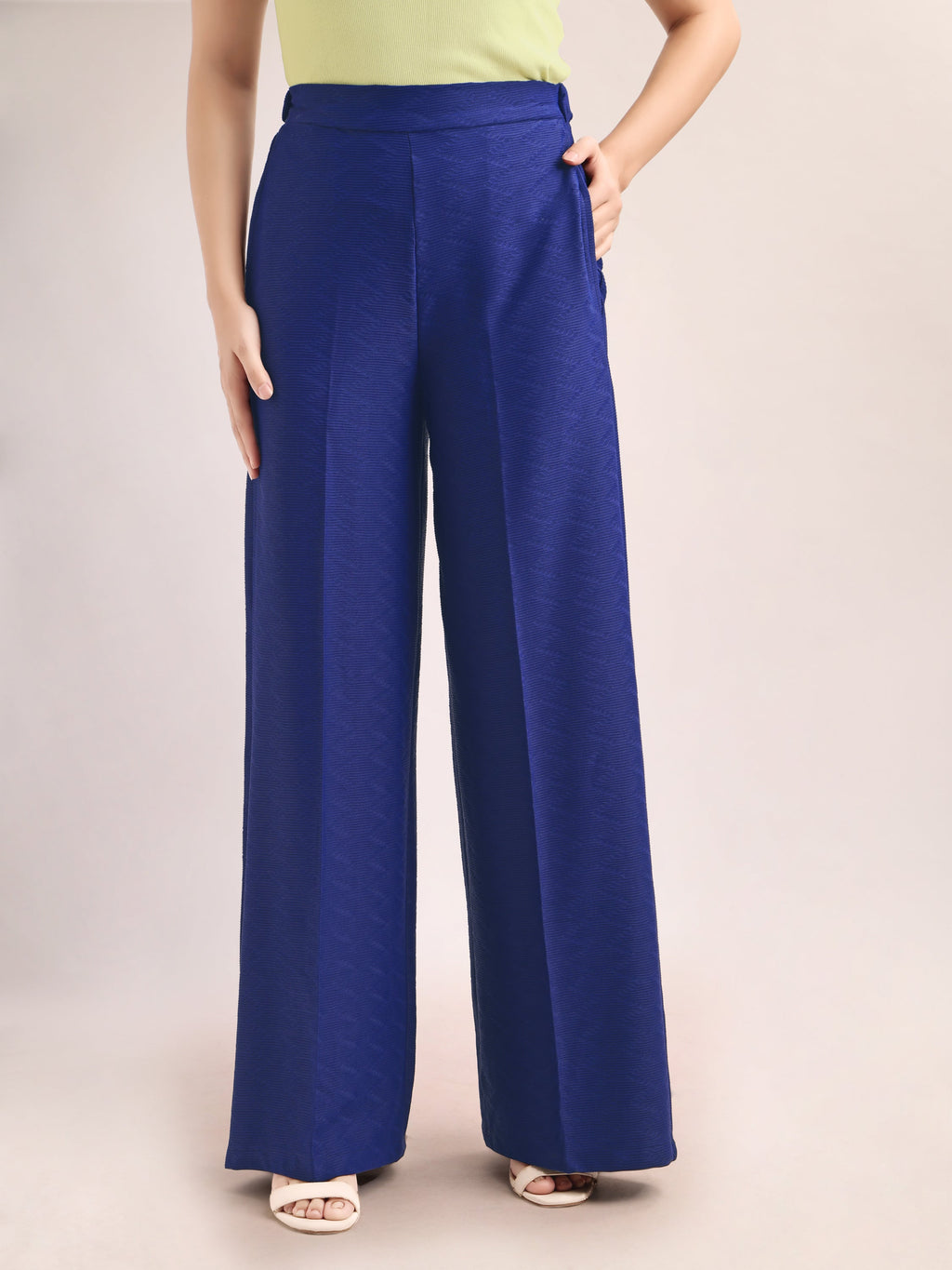 Women Relaxed Straight Leg Loose Fit Below Knee Flat Front High Rise Solid Regular Trouser