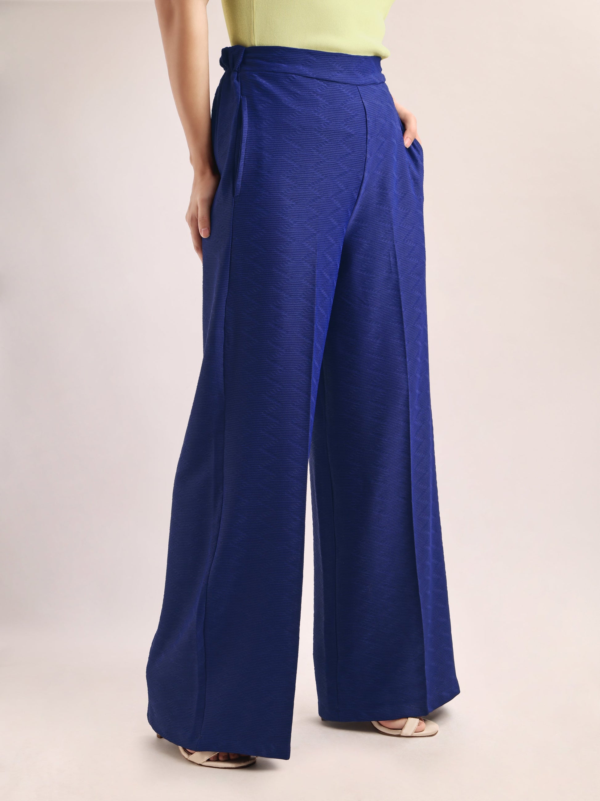 Women Relaxed Straight Leg Loose Fit Below Knee Flat Front High Rise Solid Regular Trouser