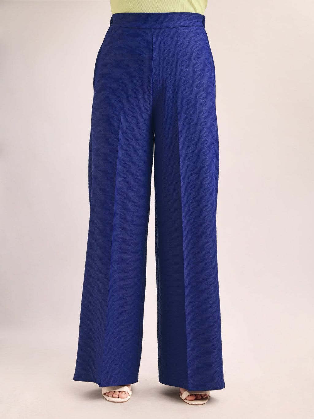 Women Relaxed Straight Leg Loose Fit Below Knee Flat Front High Rise Solid Regular Trouser