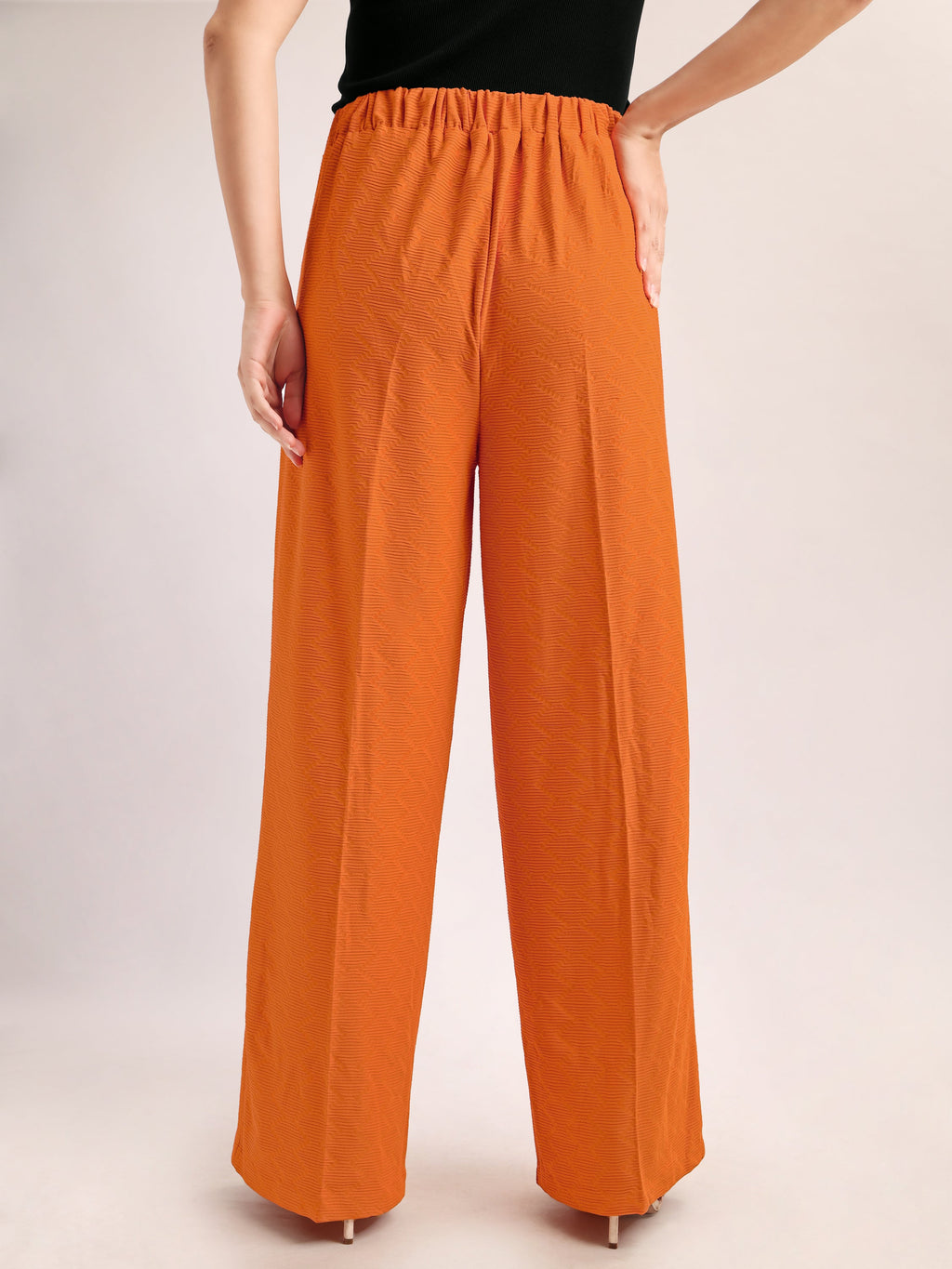 Women Relaxed Straight Leg Loose Fit Below Knee Flat Front High Rise Solid Regular Trouser