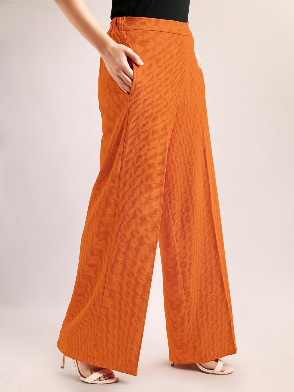 Women Relaxed Straight Leg Loose Fit Below Knee Flat Front High Rise Solid Regular Trouser