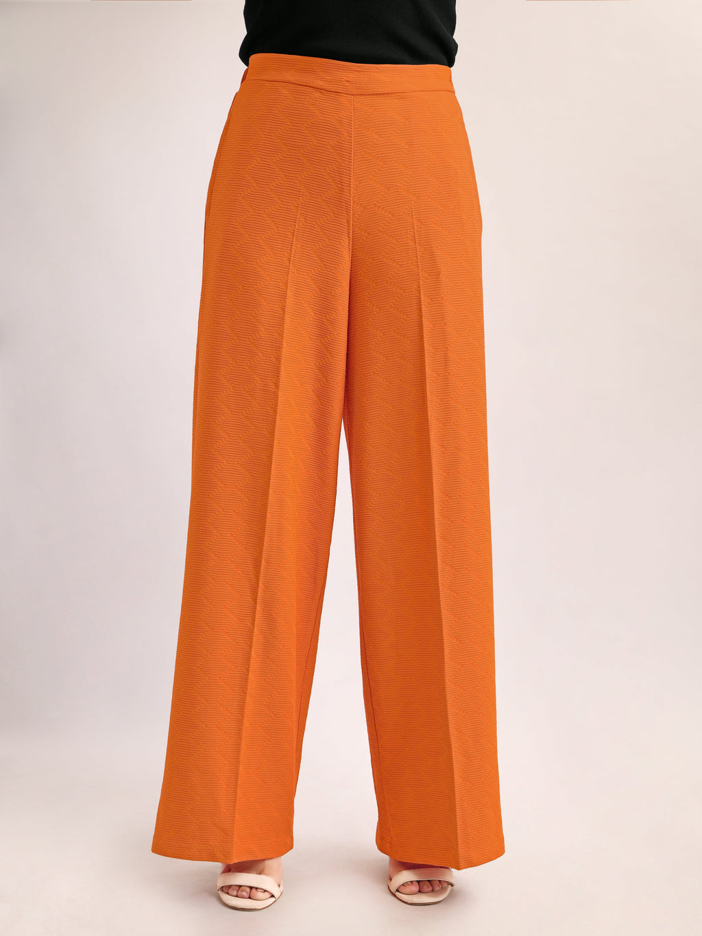 Women Relaxed Straight Leg Loose Fit Below Knee Flat Front High Rise Solid Regular Trouser